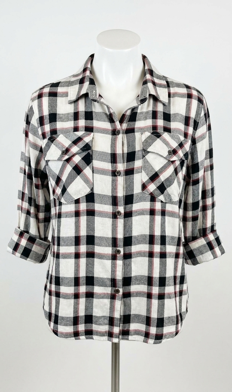 NEW SANCTUARY plaid button down shirt in black/white